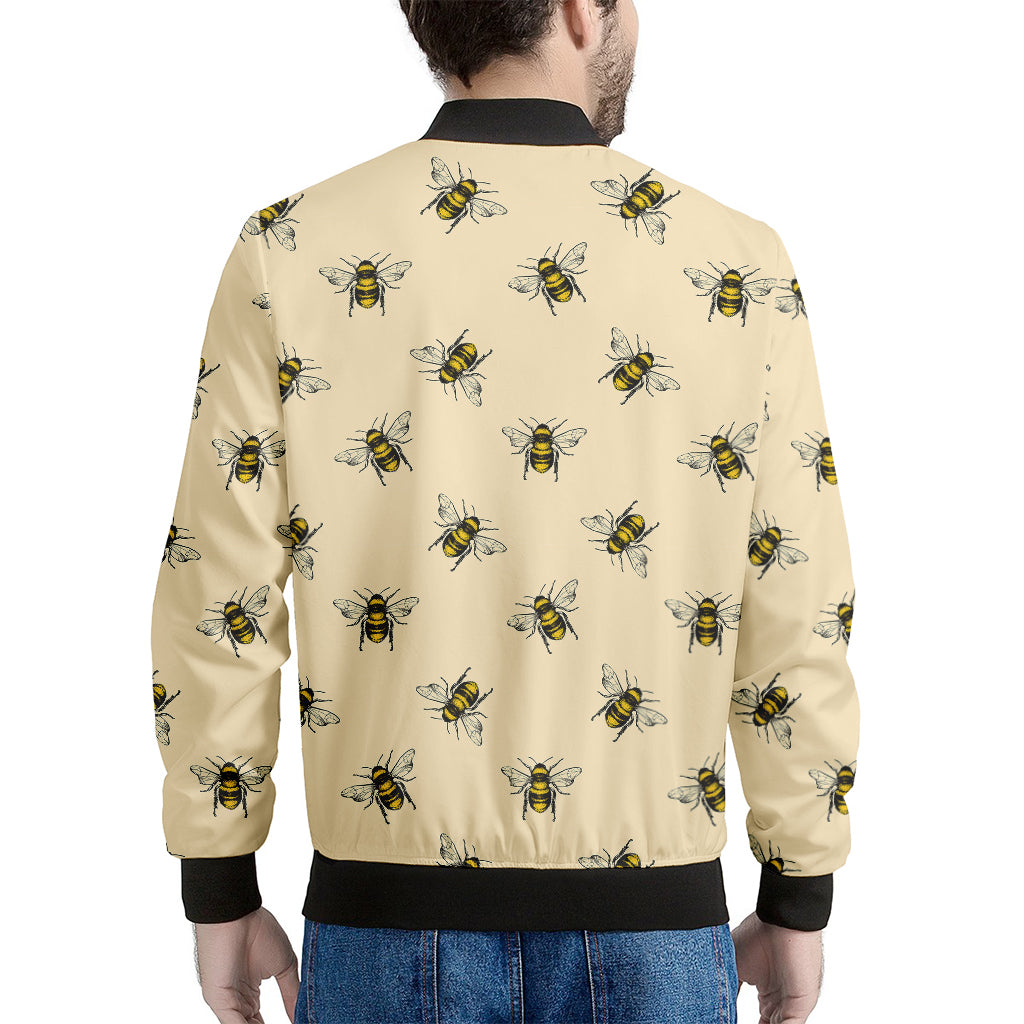 Vintage Bee Pattern Print Men's Bomber Jacket