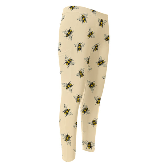 Vintage Bee Pattern Print Men's Compression Pants