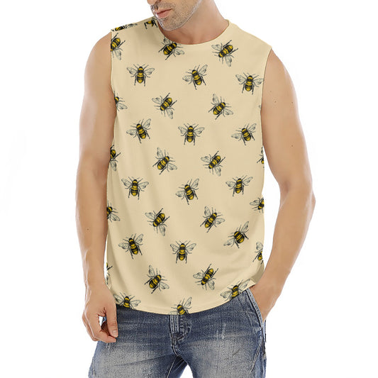 Vintage Bee Pattern Print Men's Fitness Tank Top
