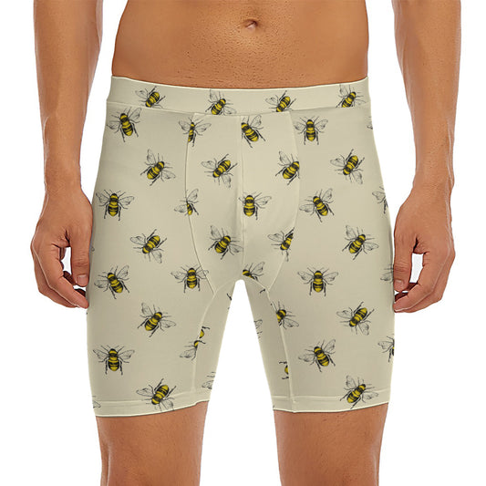 Vintage Bee Pattern Print Men's Long Boxer Briefs