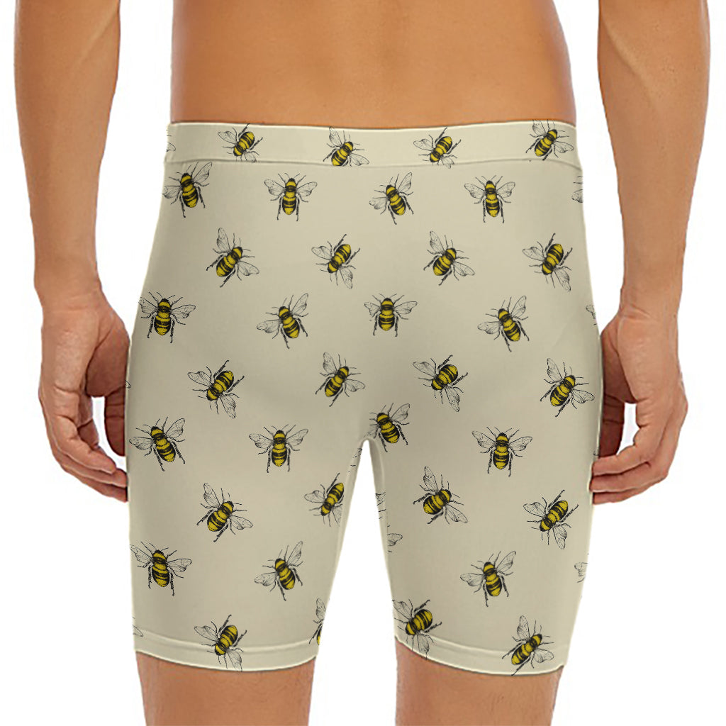 Vintage Bee Pattern Print Men's Long Boxer Briefs