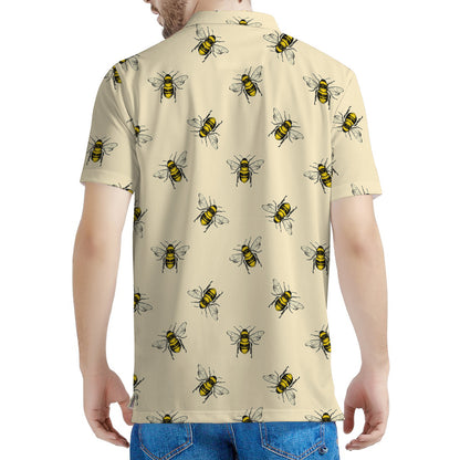Vintage Bee Pattern Print Men's Polo Shirt