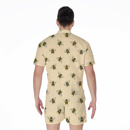 Vintage Bee Pattern Print Men's Rompers