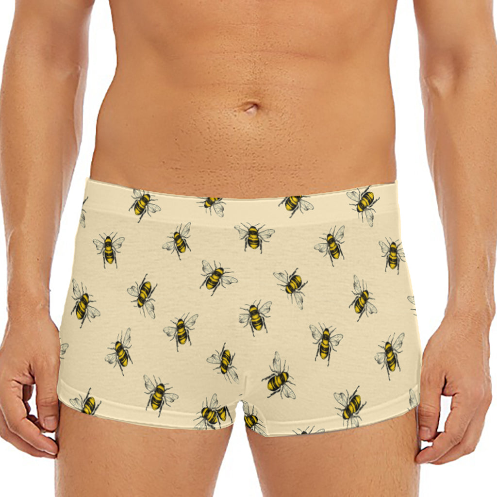 Vintage Bee Pattern Print Men's Short Boxer Briefs