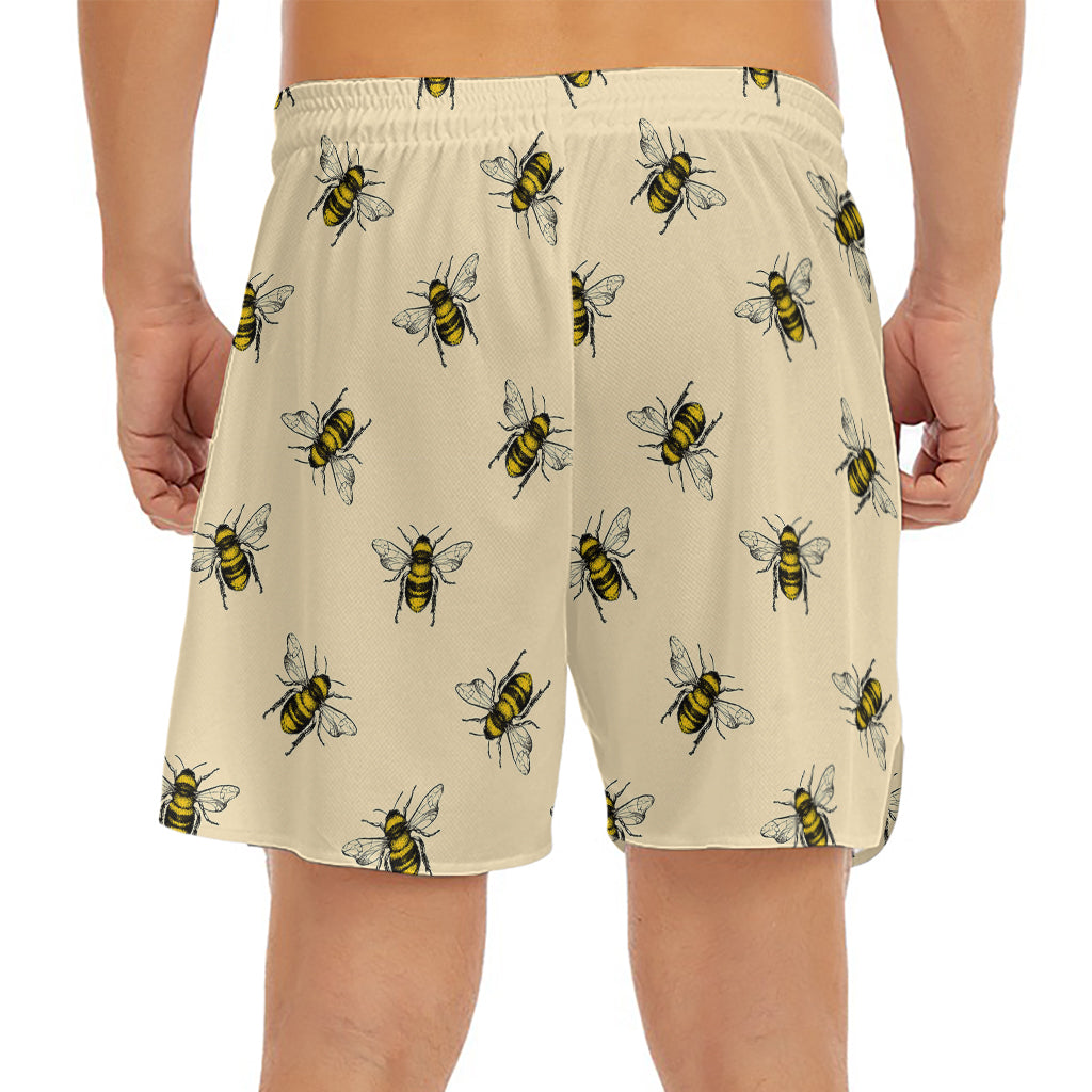 Vintage Bee Pattern Print Men's Split Running Shorts