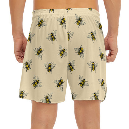 Vintage Bee Pattern Print Men's Split Running Shorts