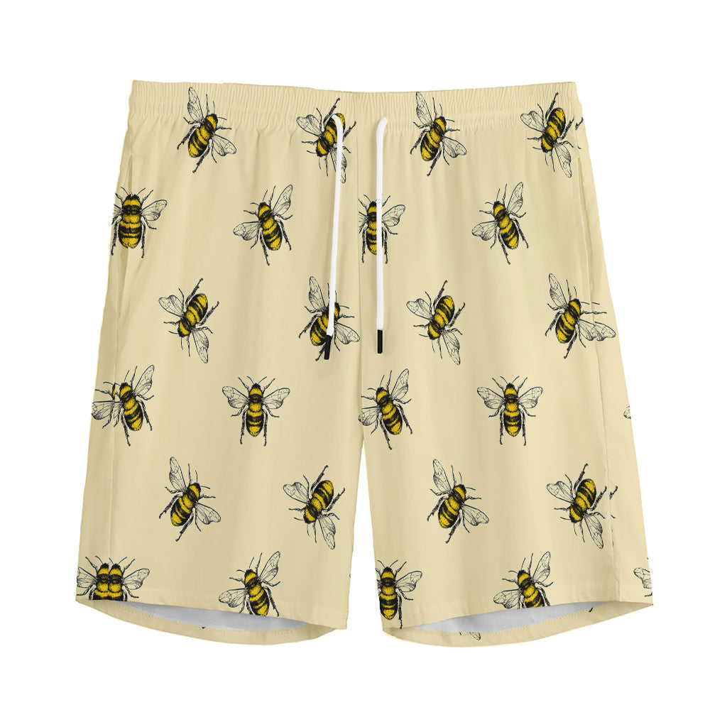 Vintage Bee Pattern Print Men's Sports Shorts
