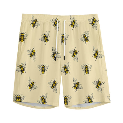 Vintage Bee Pattern Print Men's Sports Shorts