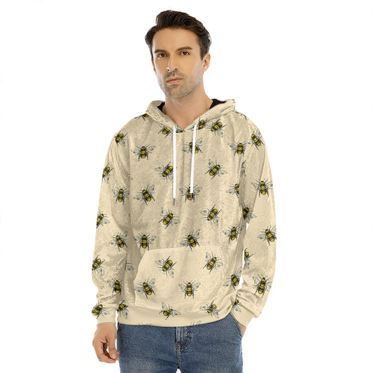 Vintage Bee Pattern Print Men's Velvet Pullover Hoodie