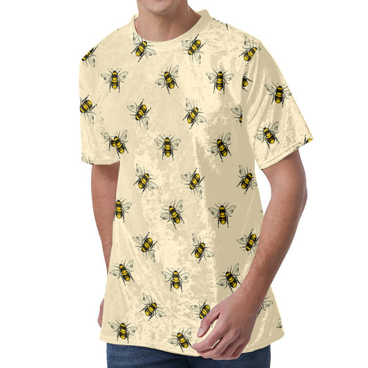 Vintage Bee Pattern Print Men's Velvet T-Shirt