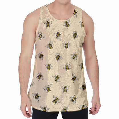Vintage Bee Pattern Print Men's Velvet Tank Top