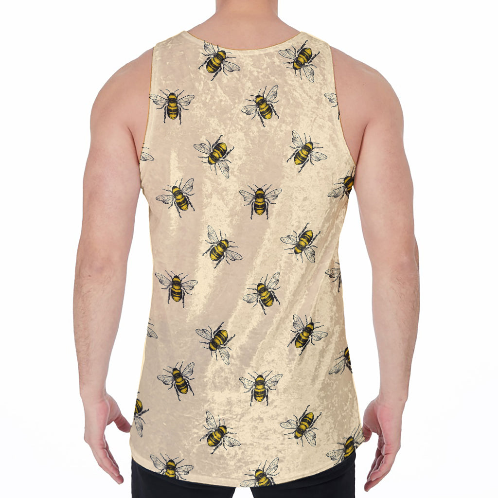 Vintage Bee Pattern Print Men's Velvet Tank Top