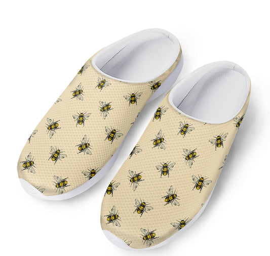 Vintage Bee Pattern Print Mesh Casual Shoes