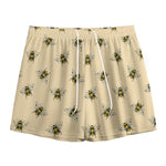 Vintage Bee Pattern Print Mesh Shorts