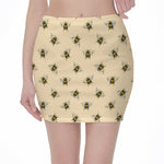 Vintage Bee Pattern Print Pencil Mini Skirt