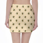 Vintage Bee Pattern Print Pencil Mini Skirt