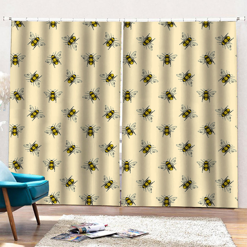 Vintage Bee Pattern Print Pencil Pleat Curtains