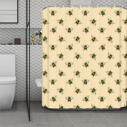 Vintage Bee Pattern Print Polyester Shower Curtain