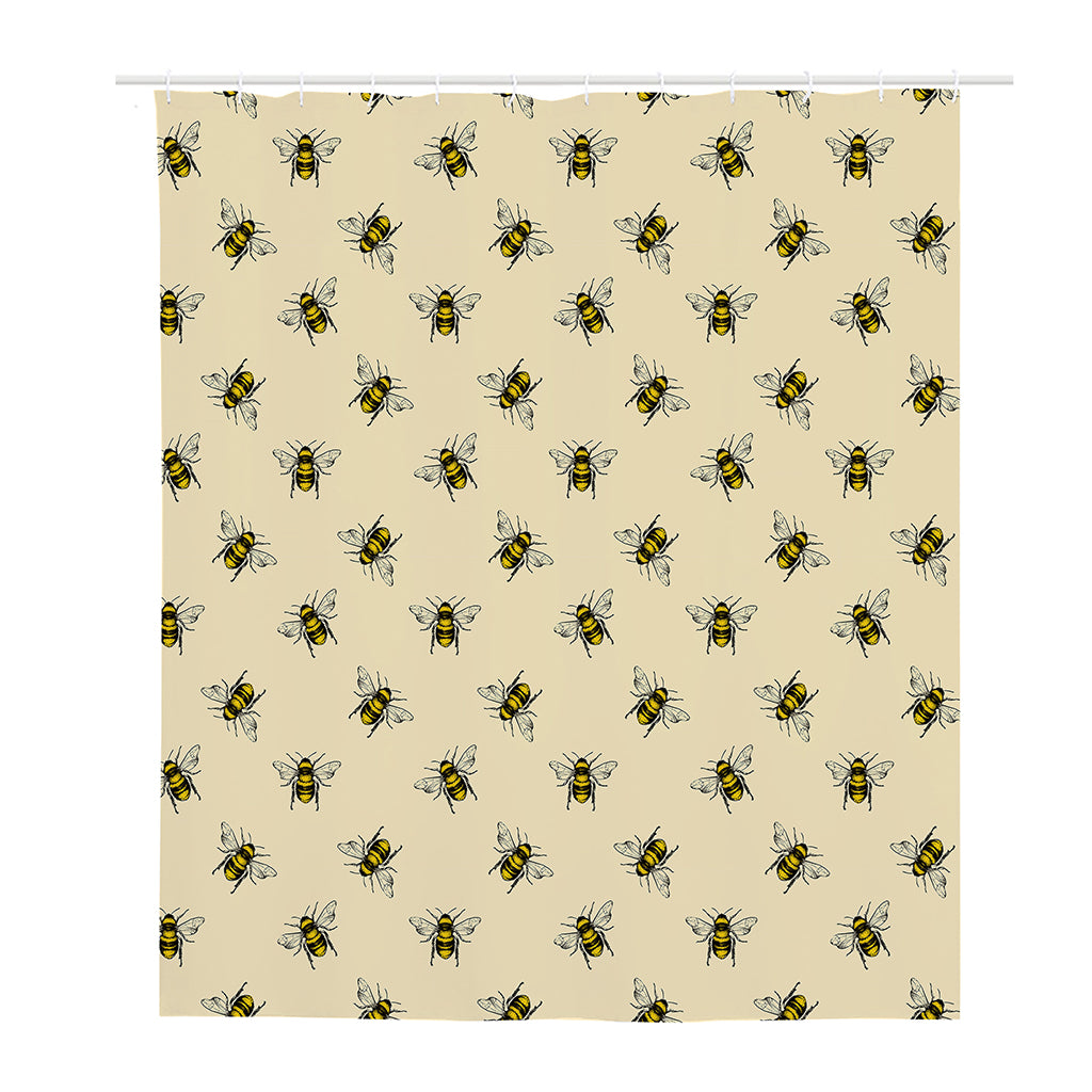 Vintage Bee Pattern Print Polyester Shower Curtain
