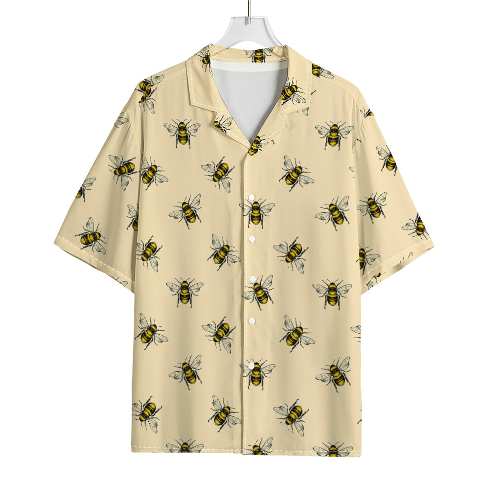 Vintage Bee Pattern Print Rayon Hawaiian Shirt