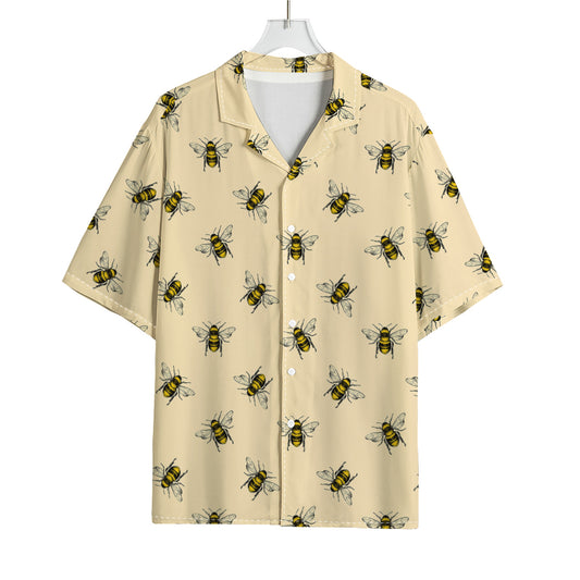 Vintage Bee Pattern Print Rayon Hawaiian Shirt