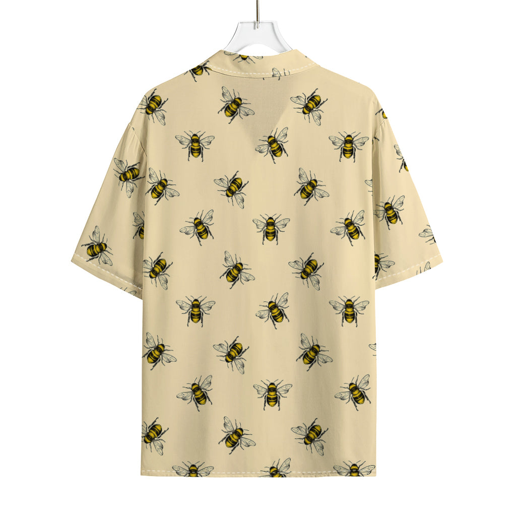 Vintage Bee Pattern Print Rayon Hawaiian Shirt