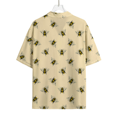 Vintage Bee Pattern Print Rayon Hawaiian Shirt