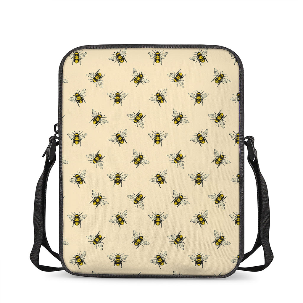 Vintage Bee Pattern Print Rectangular Crossbody Bag