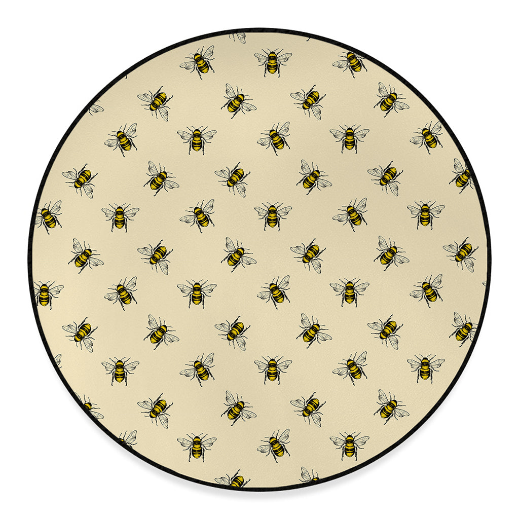 Vintage Bee Pattern Print Round Floor Mat