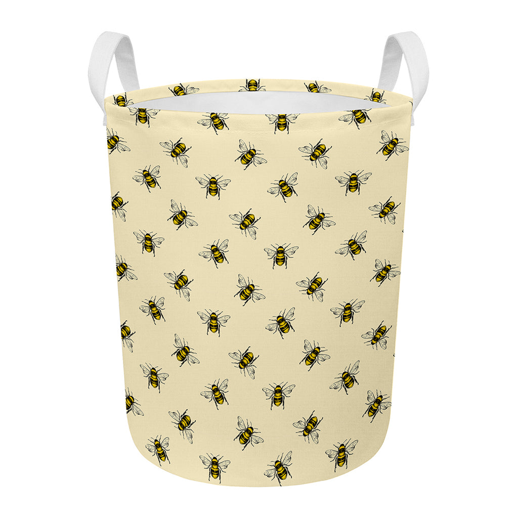 Vintage Bee Pattern Print Round Laundry Basket