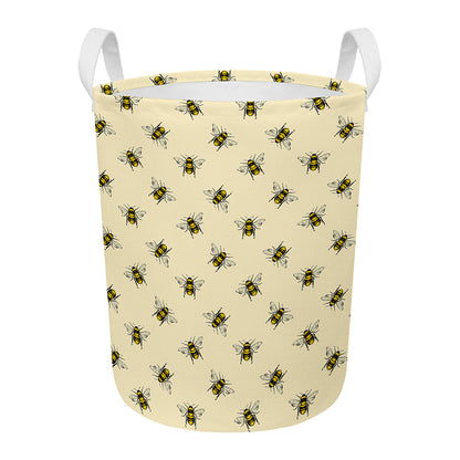 Vintage Bee Pattern Print Round Laundry Basket