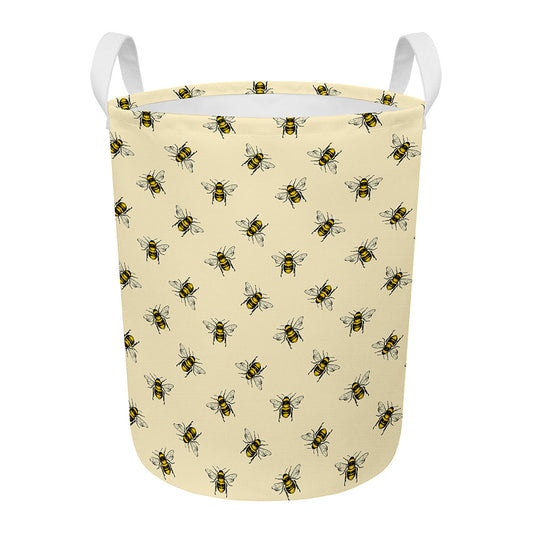 Vintage Bee Pattern Print Round Laundry Basket