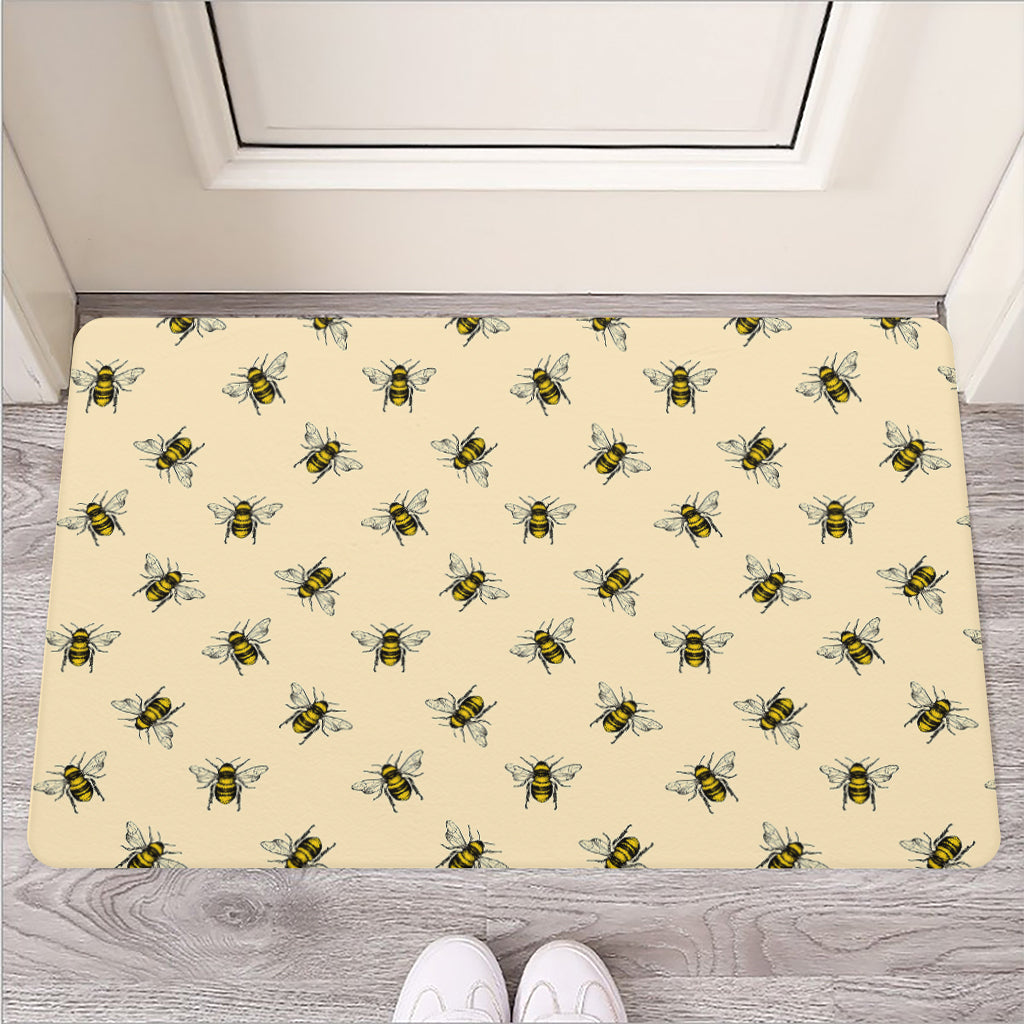 Vintage Bee Pattern Print Rubber Doormat