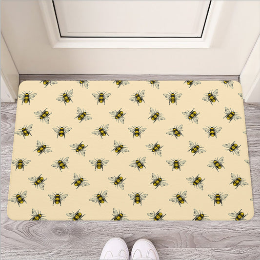 Vintage Bee Pattern Print Rubber Doormat