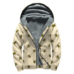 Vintage Bee Pattern Print Sherpa Lined Zip Up Hoodie
