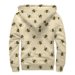 Vintage Bee Pattern Print Sherpa Lined Zip Up Hoodie