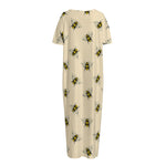 Vintage Bee Pattern Print Short Sleeve Long Nightdress