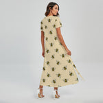 Vintage Bee Pattern Print Short Sleeve Maxi Dress