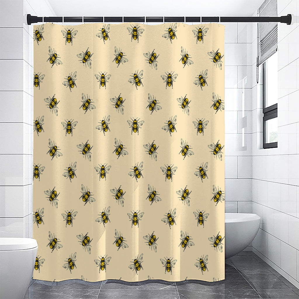 Vintage Bee Pattern Print Shower Curtain
