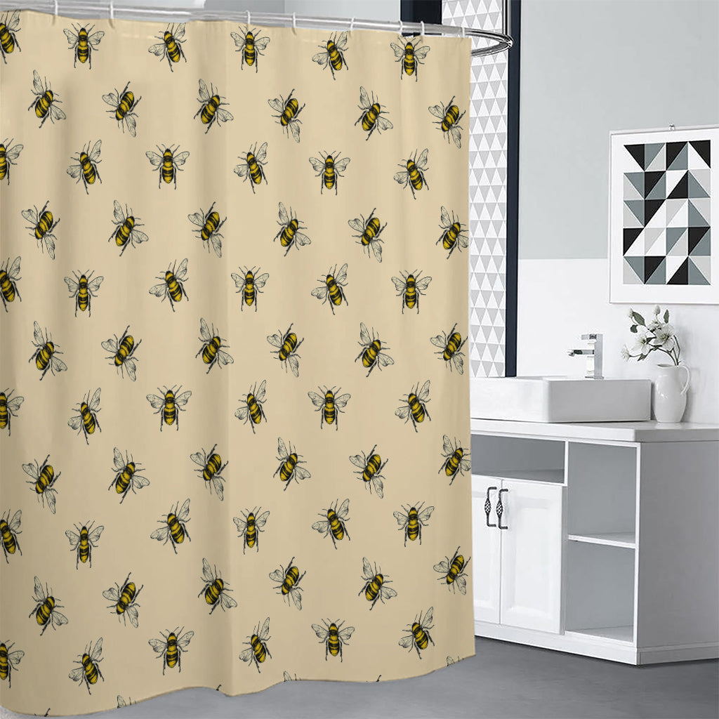 Vintage Bee Pattern Print Shower Curtain