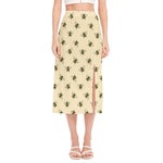 Vintage Bee Pattern Print Side Slit Midi Skirt