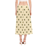 Vintage Bee Pattern Print Side Slit Midi Skirt