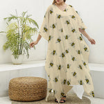 Vintage Bee Pattern Print Silk V-Neck Kaftan Dress