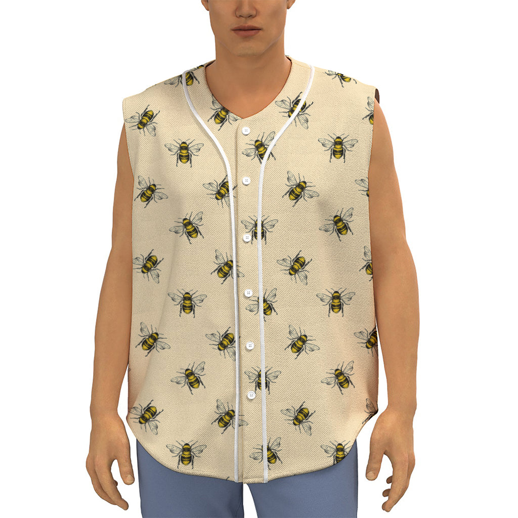 Vintage Bee Pattern Print Sleeveless Baseball Jersey