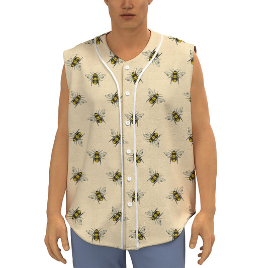 Vintage Bee Pattern Print Sleeveless Baseball Jersey