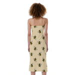 Vintage Bee Pattern Print Slim Fit Midi Cami Dress