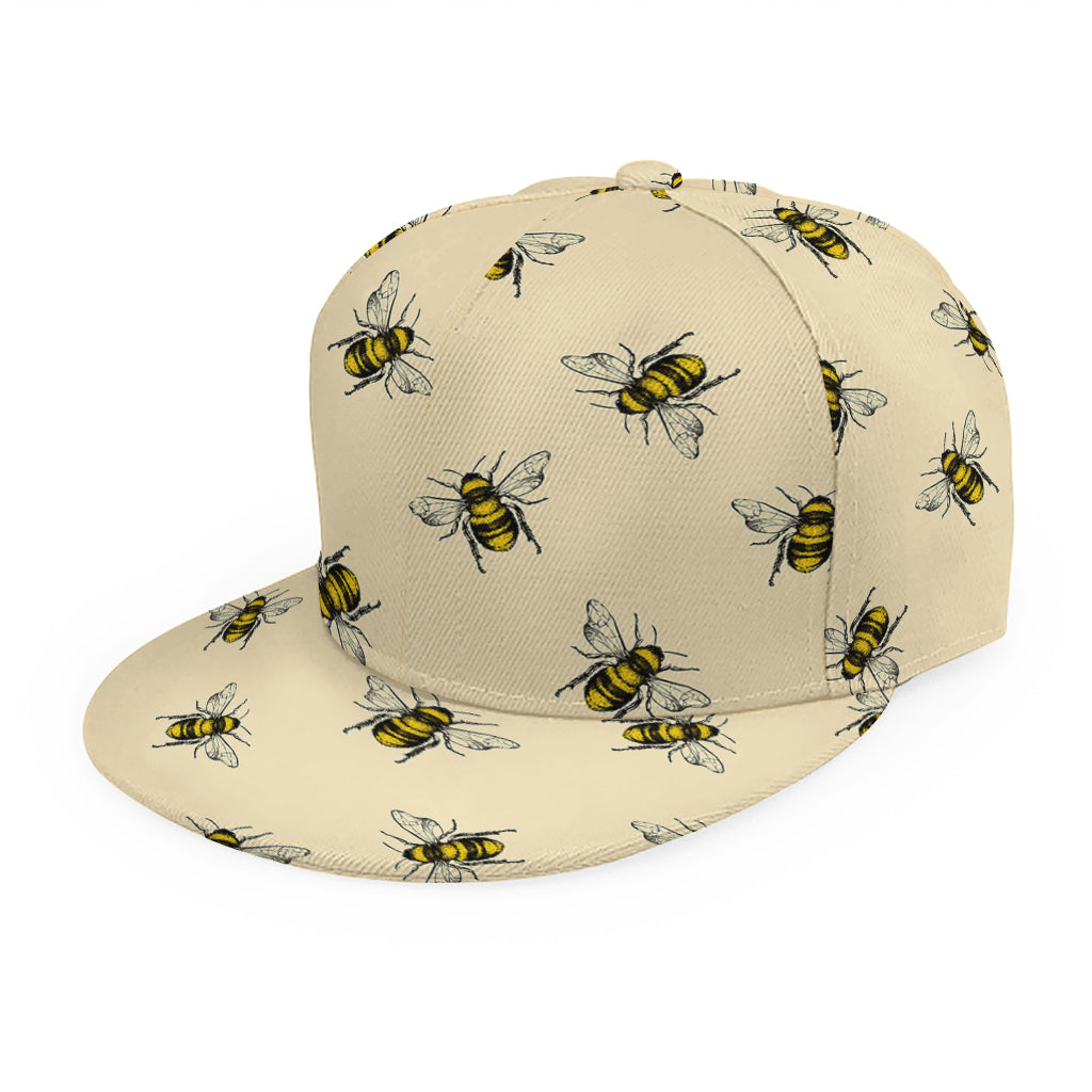 Vintage Bee Pattern Print Snapback Cap