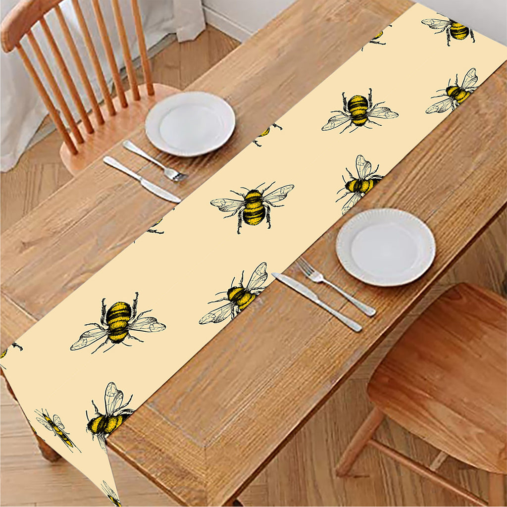 Vintage Bee Pattern Print Table Runner
