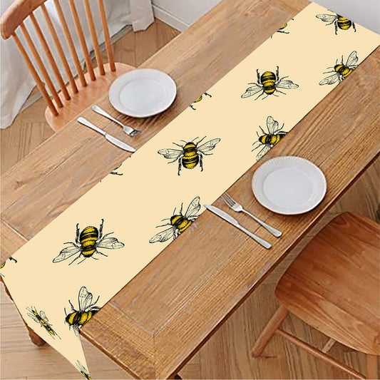 Vintage Bee Pattern Print Table Runner