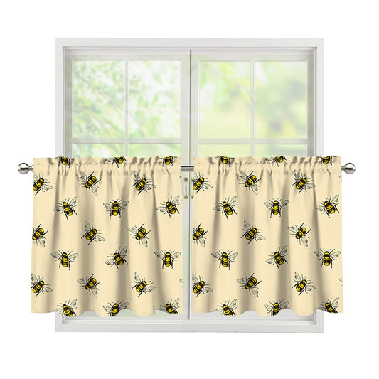 Vintage Bee Pattern Print Tier Curtains